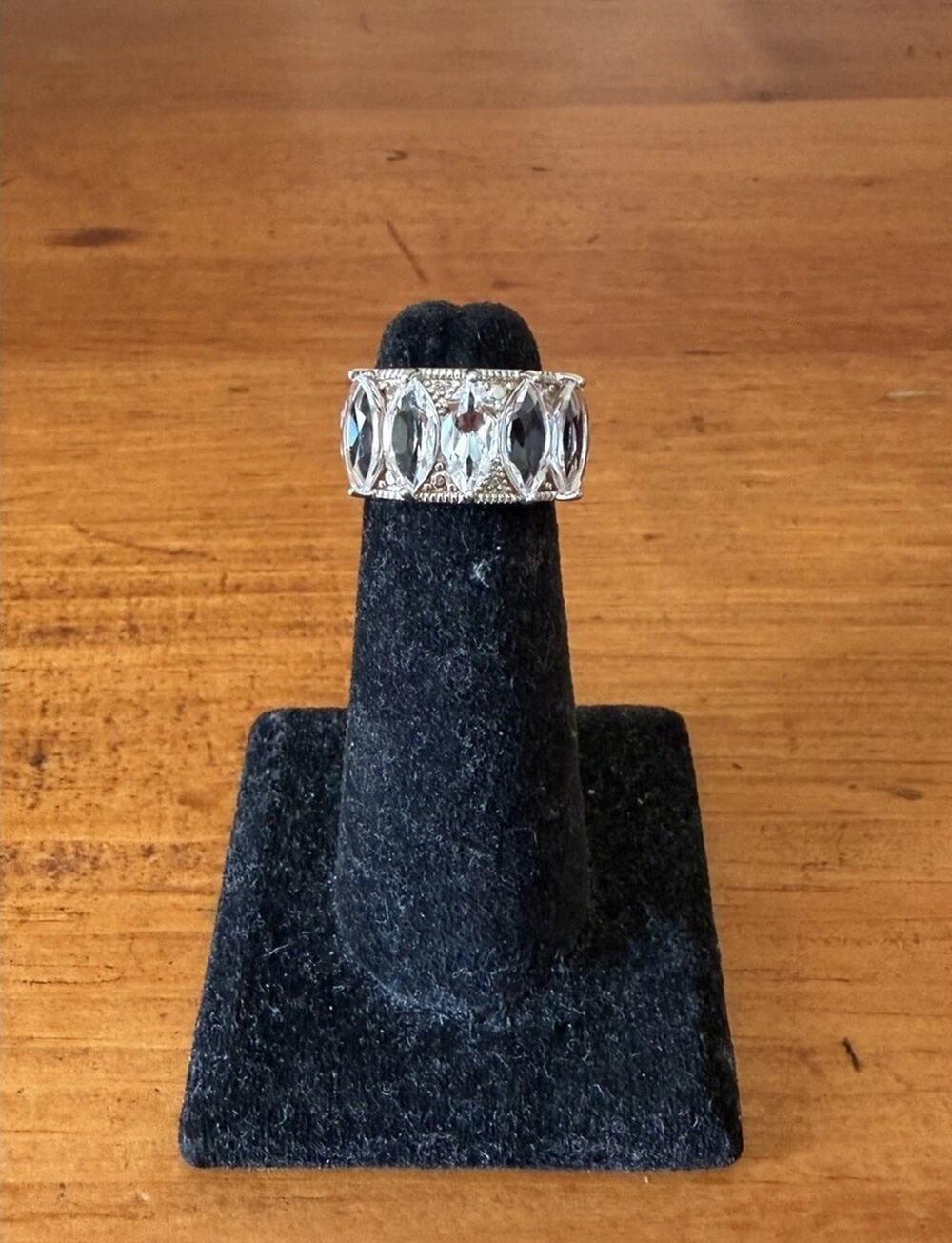 Sterling Silver 925 Wide Band Marquise CZ Eternity Ring Size 6.5 BBJ Statement